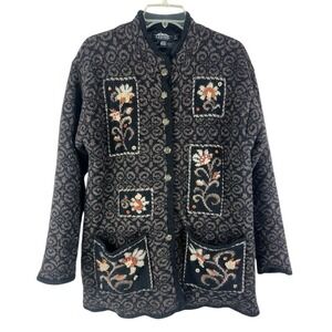 Icelandic Design 100% Wool Cardigan Floral Nordic L Cottage Forest Fairy Preppy